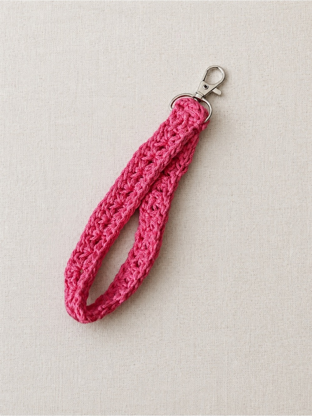 Pink Crochet Wristlet Keychain